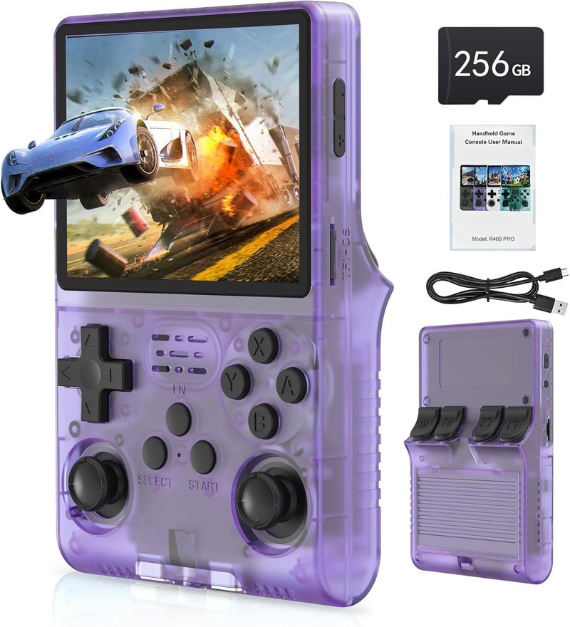 FVBADE 【30000 in 1】 R40S PRO Handheld Game Console 3.5 inch IPS Screen Mini Retro Console 3800mAh Portable Pocket Arcade 12+ Mainstream Emulator 256G TF Card Transparent - Image 1